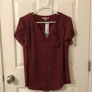 NWT Burgundy Polka Dot Blouse